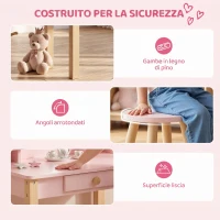 AIYAPLAY Set Toeletta Trucco Bambina con Sgabello, Specchio e Cassetto in Legno, Età 3-6 Anni, Rosa(m-6)