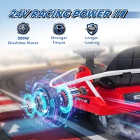 AIYAPLAY 24V Electric Go Kart for Kids with Drift Mode, 300W Brushless Motor, Soft Start and Dual Speed for Ages 6-10, Red(m-5)