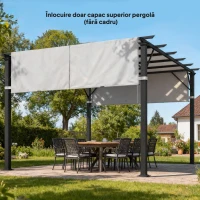 Outsunny Prelată Pergolă Foișor 3x3 m cu Buzunare și Curele pentru Bare, din Poliester, 488x122 cm, Gri Deschis(m-9)
