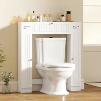 HOMCOM Mueble sobre Inodoro con 2 Armarios Cajón Abatible Portapapeles y Estantes Ajustables 88x18x98 cm Blanco(m-9)