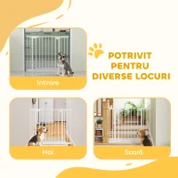 PawHut Poartă de Siguranță pentru Copii și Câini, Extensibilă 76-102 cm, Înaltă 76 cm, Poartă Automată, Montare prin Presiune fără Găuri, Alb(m-8)