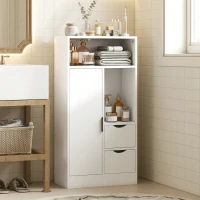 HOMCOM Armario de Baño con 2 Cajones Compartimento Abierto y Estantes Ajustables para Espacio Pequeño 50x25x100 cm Blanco(m-2)