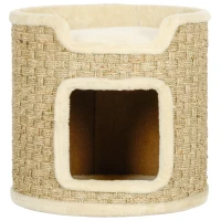 PawHut Ansamblu de Zgâriat pentru Pisici, 37 cm, 2 Niveluri, cu Ascunzătoare și Sfoară din Sisal, până la 5 kg, Kaki(m-12)