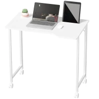 HOMCOM Small Folding Desk, with Wheels - White Wood-Effect(m-10)