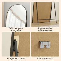 HOMCOM Espejo de Cuerpo Entero 180x80 cm Marco de Aluminio Independiente Apoyado y de Pared Negro(m-6)