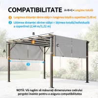 Outsunny Prelată Pergolă Foișor 3x3 m cu Buzunare și Curele pentru Bare, din Poliester, 488x122 cm, Gri Deschis(m-3)