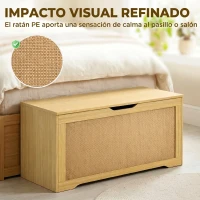 HOMCOM Baúl de Almacenaje 108L Banco de Almacenaje con Panel de Ratán Tapa Brazos de Soporte para Recibidor 80x40x45cm Roble(m-4)