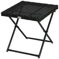 Outsunny Tavolino da Giardino Pieghevole Salvaspazio in Rattan Sintetico e Acciaio, 40x40x40cm, Nero(m-11)