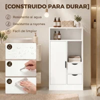 HOMCOM Armario de Baño con 2 Cajones Compartimento Abierto y Estantes Ajustables para Espacio Pequeño 50x25x100 cm Blanco(m-7)