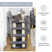 PawHut Scaletta per cani e gatti a 4 gradini in peluche con pali in sisal, grigio(m-6)