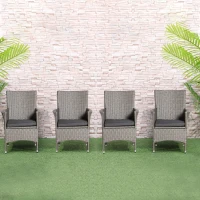 Outsunny Set of Four Rattan Armchairs, with Cushions - Grey(m-10)