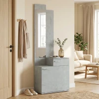 HOMCOM Ensemble meuble d'entrée avec meuble à chaussures abattant, vestiaire avec miroir, tiroir et plateau, gris(m-13)