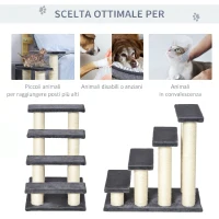 PawHut Scaletta per cani e gatti a 4 gradini in peluche con pali in sisal, grigio(m-4)
