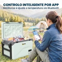 Outsunny Frigorífico Portátil Elétrico 42,5L com Compressor Controlo por App Rodas Alça Barra -20℃ a 20℃ e Suporte para Telemóvel Verde(m-5)