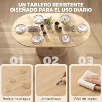 HOMCOM Mesa de Comedor Ovalada para 6 Personas con Tablero Grueso Puertas Correderas Tipo Persiana 6 Compartimentos Roble(m-7)