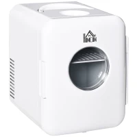 HOMCOM Mini Frigorífico 4L Nevera Eléctrica Pequeña 230V/12V con Función Frío y Calor 1 Puerta Reversible 2 Estantes y 2 Luces LED Silencioso 35dB para Camping Coche Casa 25,8x20,5x26,3 cm Blanco(m-10)