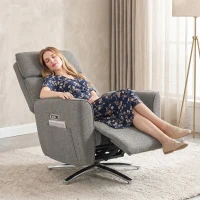 HOMCOM Fauteuil Relax Électrique Pivotant 360°, Fauteuil Inclinable avec Appui-Tête Réglable, Ports USB, Tissu en Lin, Gris(m-16)