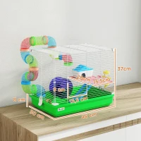 PawHut Jaula para Hámster con Túnel Cuenco Bebedero Casita Rampa Rueda de Ejercicio Bandeja Extraíble 46x30x37 cm Verde(m-3)
