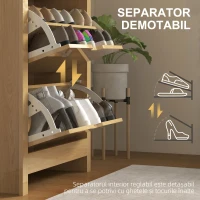 HOMCOM Dulap Slim pentru 18 Pantofi, 3 Sertare cu 2 Rafturi Reglabile, 72x26x112 cm, Lemn Natural(m-6)