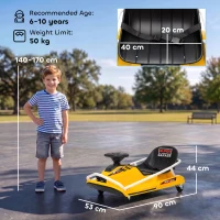 AIYAPLAY 24V Electric Go Kart for Kids with Drift Mode, 300W Brushless Motor, Soft Start and Dual Speed for Ages 6-10, Yellow(m-3)