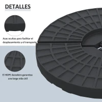 Outsunny Peso para Base de Sombrilla de 4 Piezas Rellenable de Agua 52 Litro Arena 60 kg o Mixto 70 kg para Base Cruzada Negro(m-6)