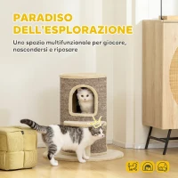 PawHut Torre per Gatti a 2 Livelli con 2 Nascondigli, Piattaforma, Superficie in Sisal, 60x60x 61 cm, Beige e Marrone(m-4)