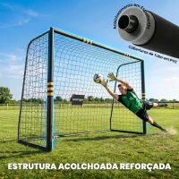 SPORTNOW Baliza de Futebol para Jardim 300x120x200 cm com Rede, Estrutura Metálica e Proteção Acolchoada EPE, Preto e Amarelo(m-5)