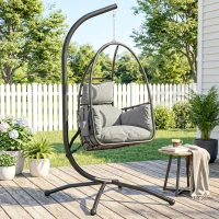 Outsunny Hanging Egg Chair, Indoor Outdoor Swinging Hammock Chair with Stand, Foldable Basket, Side Pocket, Dark Grey(m-10)