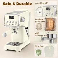 HOMCOM Machine à Expresso avec Buse Vapeur à Mousse de Lait, Cafetière 20Bars, Réservoir d'Eau Amovible 1,2 L, Crème(m-9)