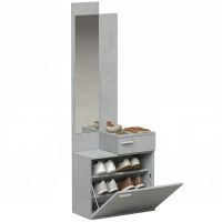 HOMCOM Ensemble meuble d'entrée avec meuble à chaussures abattant, vestiaire avec miroir, tiroir et plateau, gris(m-15)