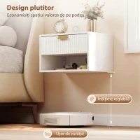 HOMCOM Set de 2 Noptiere Suspendate, Cu Sertar Decorat, Panou de particule, 40x30x25 cm, Alb(m-5)