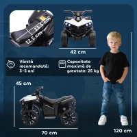 AIYAPLAY ATV Electric pentru Copii 6V, Mașină cu 4 Roți cu Muzică și Faruri LED, pentru Vârste 3-8 Ani, Alb, Negru(m-3)
