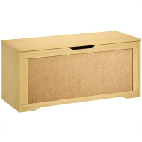 HOMCOM Baúl de Almacenaje 108L Banco de Almacenaje con Panel de Ratán Tapa Brazos de Soporte para Recibidor 80x40x45cm Roble(m-11)