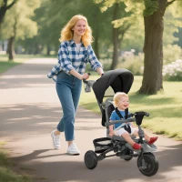 AIYAPLAY 6 in 1 Foldable Kids Trike with Adjustable Parent Handle & Canopy for Ages 1-5, Black(m-10)