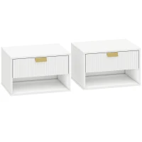 HOMCOM Set de 2 Noptiere Suspendate, Cu Sertar Decorat, Panou de particule, 40x30x25 cm, Alb(m-1)