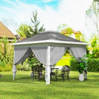 Outsunny Carpa Plegable 3,3x3,3 m Pop-up Altura Ajustable Doble Techo Mosquiteras Extraíbles y Bolsa de Transporte Anti-UV Gris(m-10)