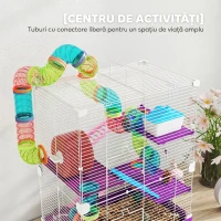 PawHut Cușcă pentru Hamsteri pe 5 Niveluri, cu Tuburi, Roată, Scări, Căsuță și Biberon, 46 x 30 x 58 cm, Mov(m-4)