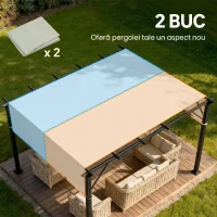 Outsunny Prelată Pergolă Foișor 3x3 m cu Buzunare și Curele pentru Bare, din Poliester, 488x122 cm, Gri Deschis(m-4)