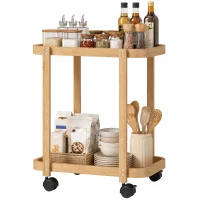 HOMCOM Carrito de Cocina de Bambú de 2 Niveles Carrito Auxiliar para Cocina con Ruedas 2 Estantes 54x36,5x60 cm Natural(m-11)