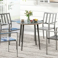 Outsunny Mesa de Comedor de Jardín con Tablero de Vidrio Templado con Borde de Ratán Estructura de Acero 80x80x74 cm Gris(m-8)