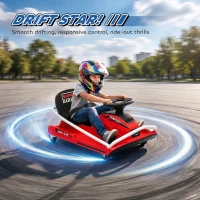 AIYAPLAY 24V Electric Go Kart for Kids with Drift Mode, 300W Brushless Motor, Soft Start and Dual Speed for Ages 6-10, Red(m-4)