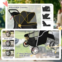 PawHut Dog Pram, Pet Stroller with Reflective Strips, Foldable Cat Stroller with 360° Swivel Wheels, Black(m-6)