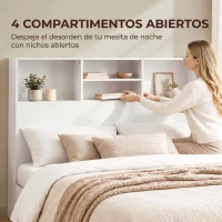 HOMCOM Cabecero de Cama 140 cm con Almacenaje Cabezal de Cama con 4 Compartimentos Abiertos para Dormitorio Blanco(m-4)