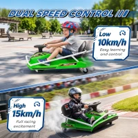 AIYAPLAY 24V Electric Go Kart for Kids with Drift Mode, 300W Brushless Motor, Soft Start and Dual Speed for Ages 6-10, Green(m-6)