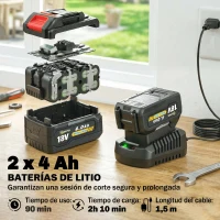 Outsunny Desbrozadora Batería 18V con 2 Baterías de 4.0Ah y Cargador Barra Ajustable Cabezal y Mango Regulables Plateado(m-6)