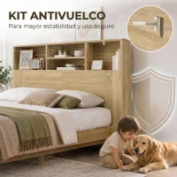HOMCOM Cabecero de Cama 140 cm con Almacenaje Cabezal de Cama con 4 Compartimentos Abiertos para Dormitorio Roble(m-6)