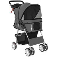 PawHut Dog Pram, Pet Stroller with Reflective Strips, Foldable Cat Stroller with 360° Swivel Wheels, Dark Grey(m-1)