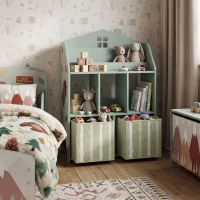 AIYAPLAY Kids Bookshelf with Storage, Toy Storage Unit with Book Display, Shelves and Fabric Drawers for Playroom Nursery, Green(m-10)