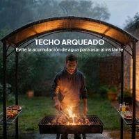 Outsunny Cenador para Barbacoa de 2,4 x 1,5 m Cenador de Pérgola Exterior con 2 Estantes Laterales y Ganchos Gris Oscuro(m-7)