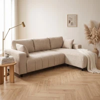 HOMCOM Divano angolare modulare 3 posti con penisola reversibile, 242 cm, beige(m-7)